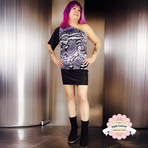 HANDMADE NEW One sleeve dress purple snakeskin dress clubwear date night - Picture 1 of 3